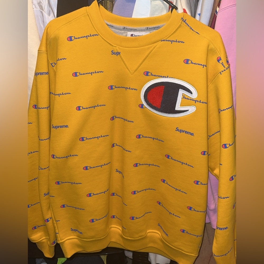Champion Yellow Crewneck Sweater with Bold Branding